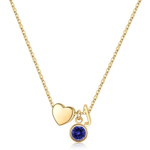 Turandoss 18K Gold Initial Heart Necklace for Women Girls - December Tanzanite Birthstone Pendant Necklace, Jewelry for Women, Birthday Gifts, 16+2In - 1 of 4