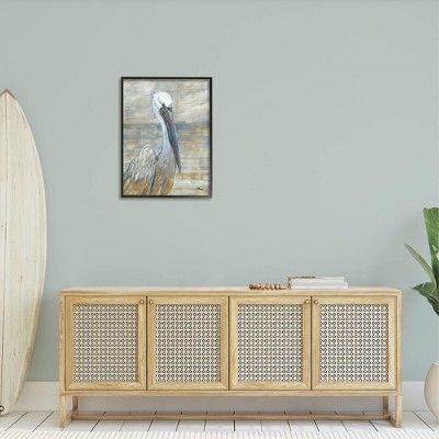 Coastal Pelican Bird Abstract Portrait Framed Giclee Art, 24 x 30