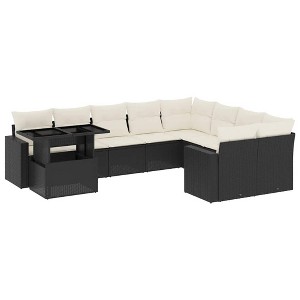 vidaXL Patio Sofa Set with Cushions Outdoor Furniture 10 Piece Poly Rattan - Black and Cream - 1 of 4
