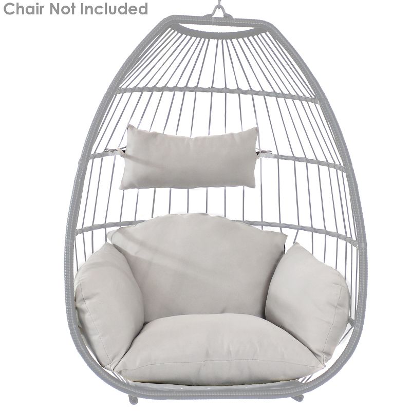 Sunnydaze Outdoor Resin Wicker Patio Oliver Lounge Hanging Basket Egg Chair Swing with Cushions, Headrest, and Steel Stand Set - Gray - 3pc, 5 of 11