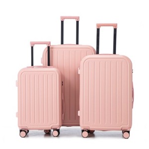 Syemin Luggage 3 pcs in ABS Spinner Wheel Luggage Set Carry on Suitcase with Cup Holder Phone Holder for Travel, Pink, 19.3"*11.4"*29.5" - 1 of 4
