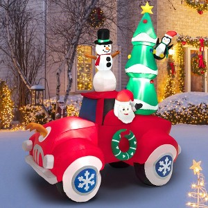 Costway 8FT Tall Inflatable Santa Claus Carrying Christmas Tree, Snowman on Red Truck - 1 of 4