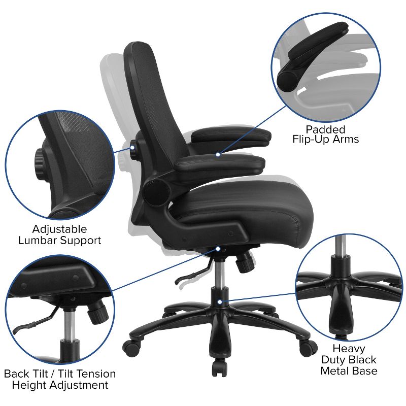 Flash Furniture HERCULES Series Big & Tall 500 lb. Rated Mesh Executive Swivel Ergonomic Office Chair with Adjustable Lumbar, 4 of 15