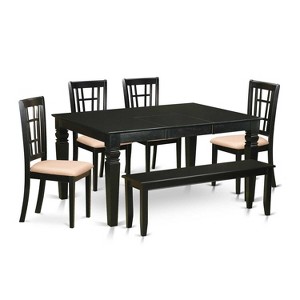 HomeStock 6-Piece Rectangle Black Finish Solid Wood Top dining Table with 1 Bench and 4 Chairs - 1 of 4