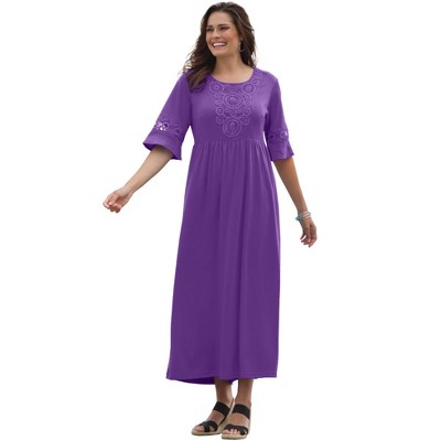 Woman Within Women's Plus Size Crochet Trim Empire Knit Dress
