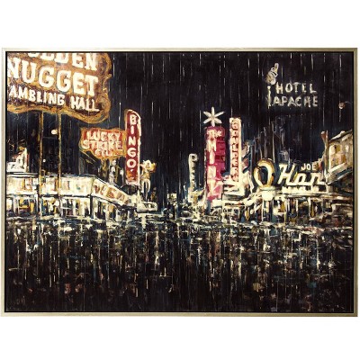 Retro Vegas 1950 Fremont Hand Embellished High Gloss Las Vegas City Scape on Floating Frame and Stretched Canvas - StyleCraft