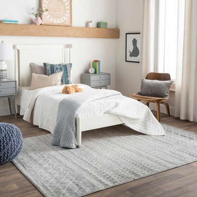 Light Gray and White Synthetic Rectangular Area Rug