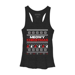 Women's Design By Humans Meowy Christmas Funny Xmas Gift Shirt By thebluebabi Racerback Tank Top - 1 of 3