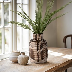 Handwoven Rattan Vase - Boho Chevron Pattern - Decorative Woven Flower Vase for Home, Office, Bedroom, Living Room - 13" Brown ,Black ,Ivory - 1 of 4