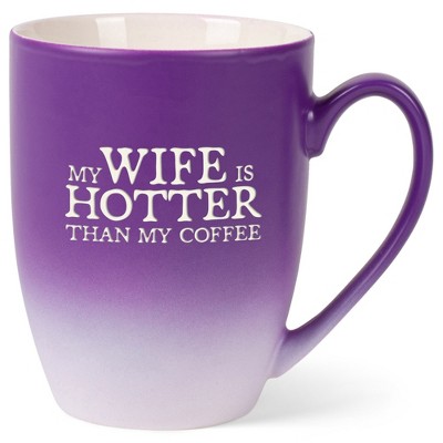 Elanze Designs My Wife Is Hotter Than My Coffee Two Toned Ombre Matte Purple and White 12 ounce Ceramic Stoneware Coffee Cup Mug