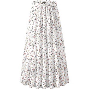 Women's Chiffon High Waist Pleated Maxi Skirt - Flowy A-Line Flared Long Skirt Shiny Floral - 1 of 4