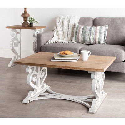 Rustic Brown and White Rectangular Wood Coffee Table