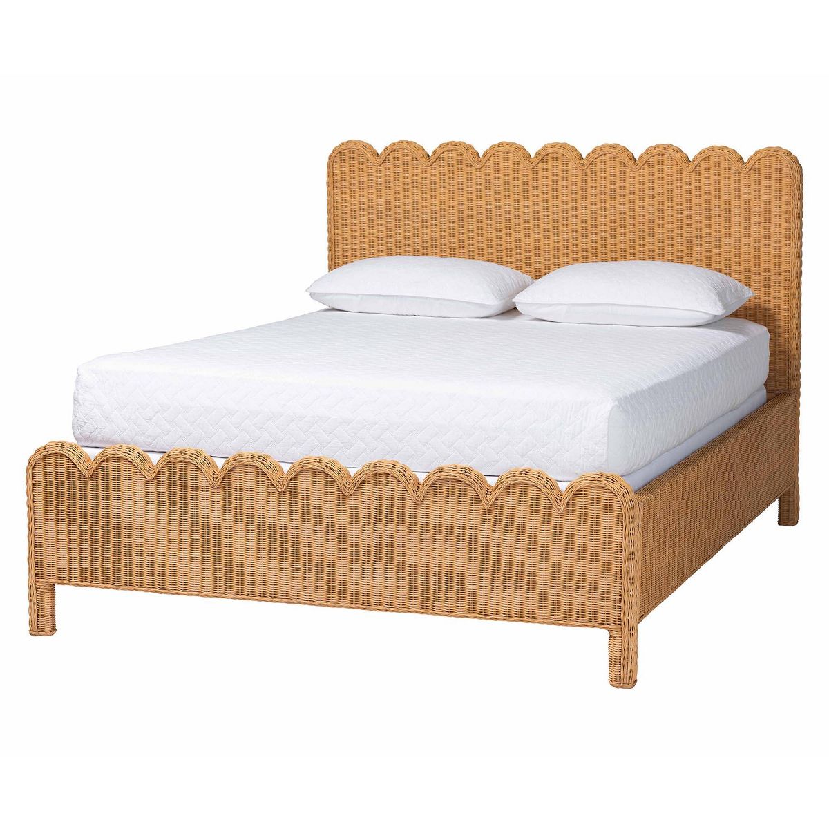 bali & pari Maritza Scalloped Natural Rattan Queen Bed Frame Light Honey