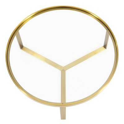 Round Gold Metal Coffee Table with Clear Glass Top
