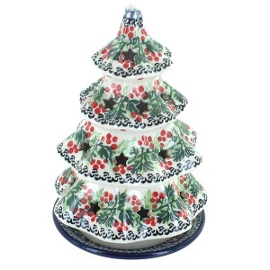 Blue Rose Polish Pottery 513 Ceramika Artystyczna Medium Christmas Tree Luminary - 1 of 2