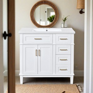 36" Modern Bathroom Vanity with Ceramic Sink, Soft Close Doors, 4 Drawers for Storage - 1 of 4