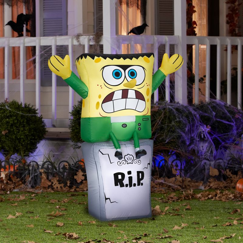 Gemmy Airblown Inflatable SpongeBob as Monster on Tombstone Nick, 3 ft Tall, Multi, 2 of 6