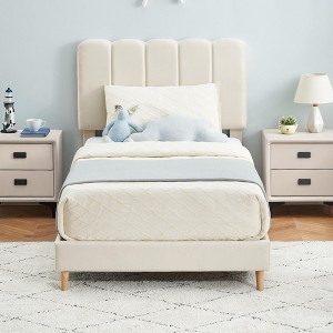 Twin/Twin XL Upholstered Bed Frame with Headboard - Velvet Platform Bed for Girls, Wood Slat Support - 1 of 4