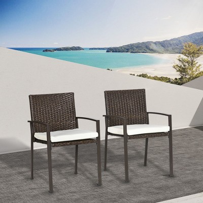 NicBex Set of 2 Outdoor Dining Chair,Modern Rattan Patio Dining Chairs with Cushion and Backrest,22.8/25.3/25.2 inch Chairs Suitable for Patio,Garden