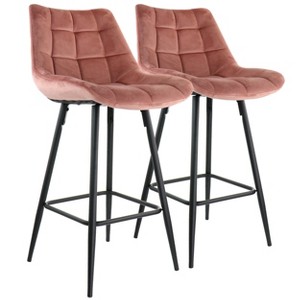 Elama 2 Piece Velvet Tufted Bar Chair in Pink with Metal Legs - 1 of 4