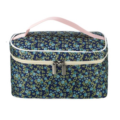 Unique Bargains Portable Peony Cosmetic Bag Green Blue 1 Pc