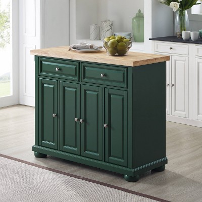 Emerald Green Birch Wood Kitchen Island Cart with Storage