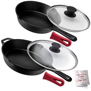 Cuisinel Cast Iron Skillet Set - 8" & 10" Fry Pans with Glass Lids & Silicone Grips, Pre-Seasoned, Oven Safe, Grill, BBQ, Stovetop, Induction Use - 1 of 4