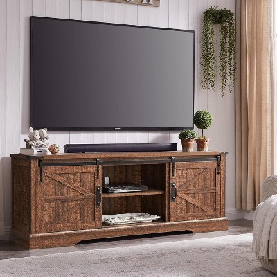 SinCiDo TV Stand for 75 Inch TV with Sliding Barn Door, Farmhouse Entertainment Center Rustic Wood Media Console Cabinet