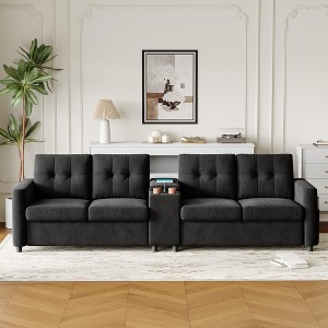 ODK Modular Sectional 4-Seater Sofa, Velvet 115 Inch Dark Compact caoch with Storage Console, Deep Seats Couch for Family Rooms, Small Spaces - 1 of 4