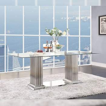 79" Cyrene Dining Table Stainless Steel/Clear Glass - Acme Furniture