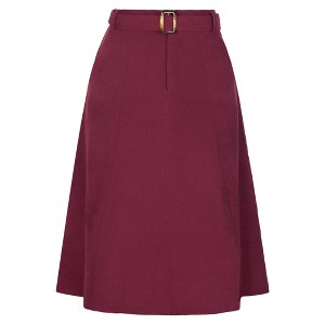 INSPIRE CHIC Women's High Waist Elastic Back A-Line Belted Corduroy Midi Skirt with Pockets - 1 of 4