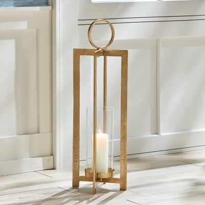 Gold Aluminum and Glass 30.5" Candle Lantern