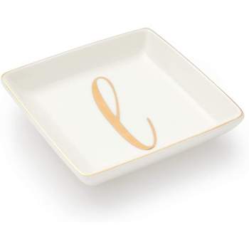 Juvale Letter L Ceramic Trinket Tray, Monogram Initials Jewelry Dish for Ring (4 Inches)