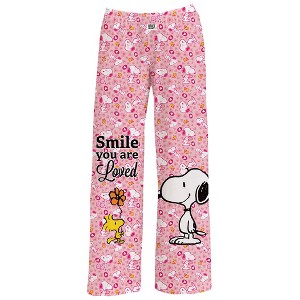 Collections Etc Peanuts Loved Lounge Pants UNISEX PINK MULTI LARGE - 1 of 3