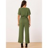 Seta T Women's Crewneck Short Sleeve Belted High Waist Wide Leg Jumpsuits with Pockets - 4 of 4