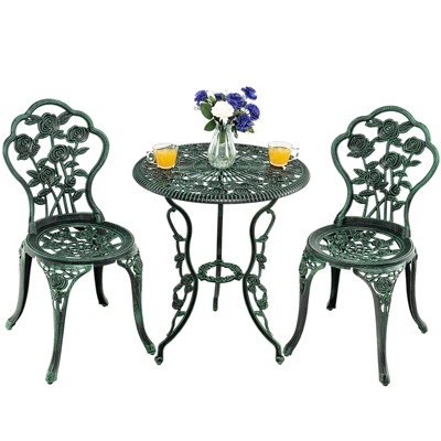 Tangkula Rose Design Bistro Set Antique Aluminum Bench Patio Garden Chair for Outdoor White