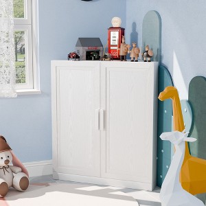 Wooakway Natural Wood/Black/Light/White Walnut Decorative Bookshelf 3 Shelf Adjustable Corner Cabinet for Kitchen Pantry Storage Small Space Organizer - 1 of 4