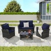 Outdoor Sofa Set, 4 Pcs Rattan Wicker Sofa, Sofa Set with Armrest Chairs and Tempered Glass Coffee Table, Sofas with Cushions-Coolbibila - 2 of 4