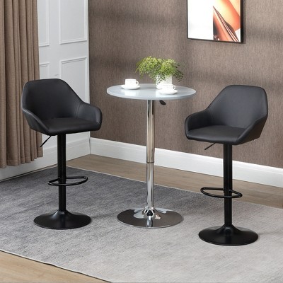Swivel Counter Height Bar Stools Set of 2, PU Leather Adjustable Barstools with Footrest and Back for Kitchen, Dining Room, Black
