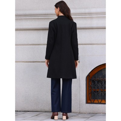 Женские куртки INSPIRE CHIC Women's Winter Single Breasted Stand Collar Mid-Long Commuting Wear Overcoat Black Medium — фото 3