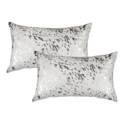 Natural Torino Scotland Cowhide Pillow | 2-Pack | Grey & silver | 12"x20"