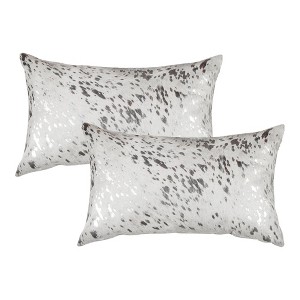 Natural Torino Scotland Cowhide Pillow | 2-Pack | Grey & silver | 12"x20" - 1 of 4