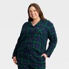 Women's Plaid Flannel Long Sleeve Shirt and Pants Holiday Matching Family Pajama Set - Wondershop™ Navy Blue - 3 of 4