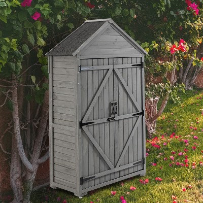 Lorna Wooden Patio Storage Shed Cabinet, Wood Tool Shed with Shelves and Latch, Outdoor Furniture - Maison Boucle
