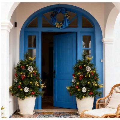 TinyhomieChristmas Tree 2-Pack Outdoor,Artificial Pine Cordless with Stakes