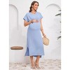Women's Maternity Summer Dress Short Sleeve Crew Neck Pregnancy Clothe Fine Ribbed Baby Shower Dress - 4 of 4