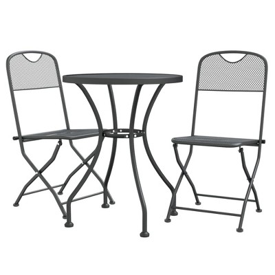 vidaXL Patio Dining Set 3 Piece Garden Dining Set with Patio Table and Chairs Outdoor Dining Set Folding Chair Expanded Metal Mesh Anthracite