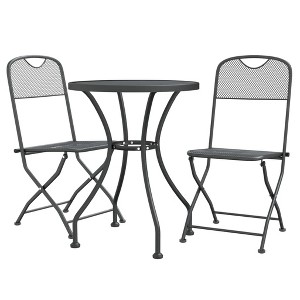 vidaXL Patio Dining Set 3 Piece Garden Dining Set with Patio Table and Chairs Outdoor Dining Set Folding Chair Expanded Metal Mesh Anthracite - 1 of 4