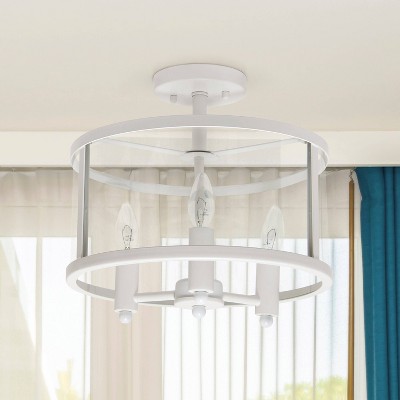 13" White Glass and Metal Semi-Flushmount Ceiling Light