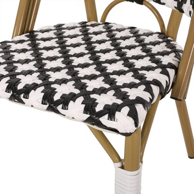 Black and White Bamboo Finish Armless Bistro Chairs, Set of 2